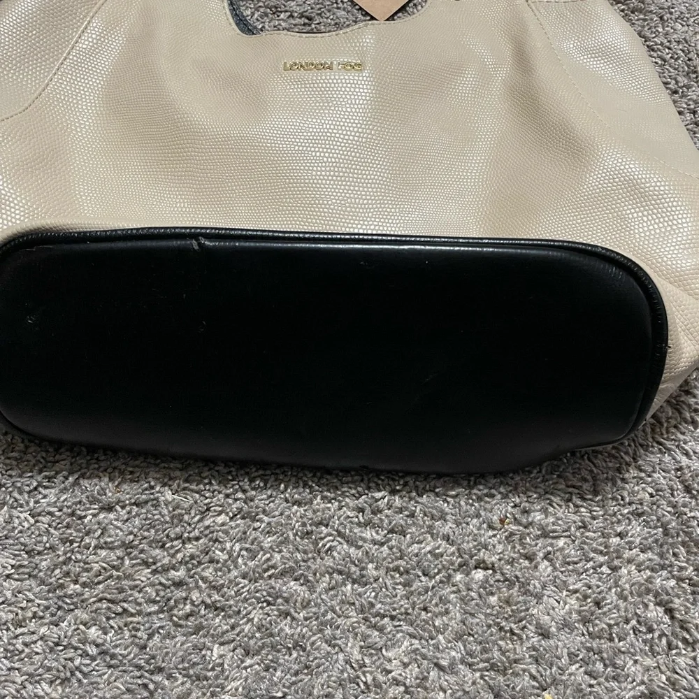 London Fog shoulder bag Women’s‎ Cream Black Gold trim tote purse handbag boho